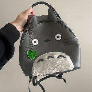 Gray Totoro Backpack with Leaf Charm